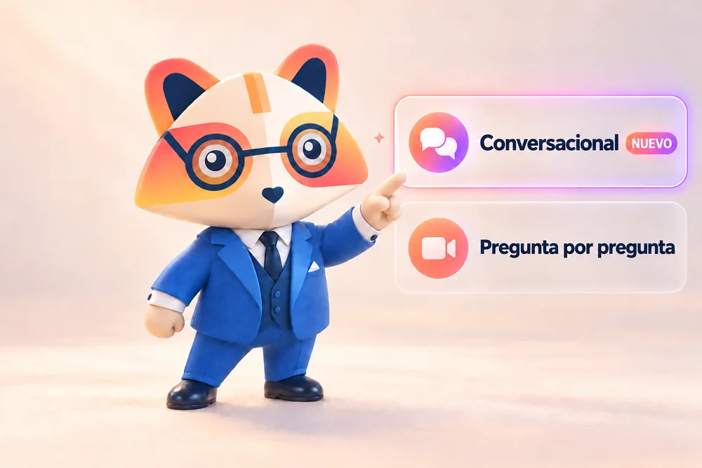 La mascota de Huru elige entre «Conversacional» (nuevo) y «Pregunta por pregunta»