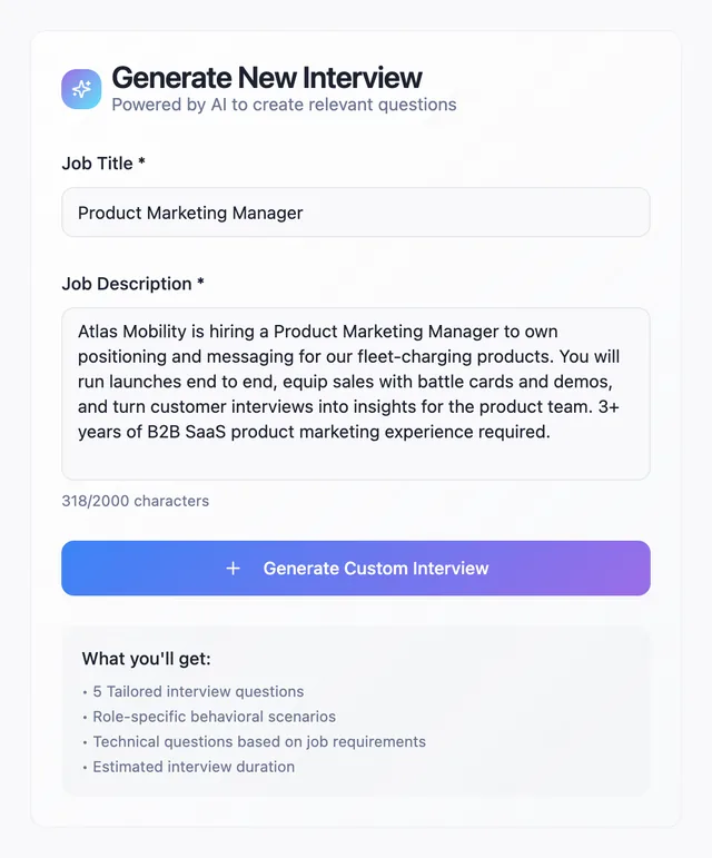 Generating a custom interview from a pasted job description