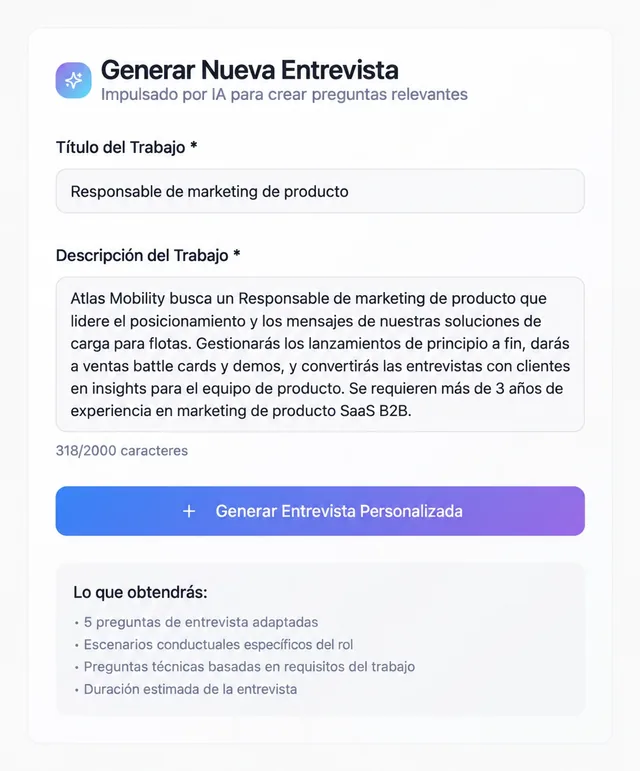 Crear una entrevista a medida a partir de una oferta pegada