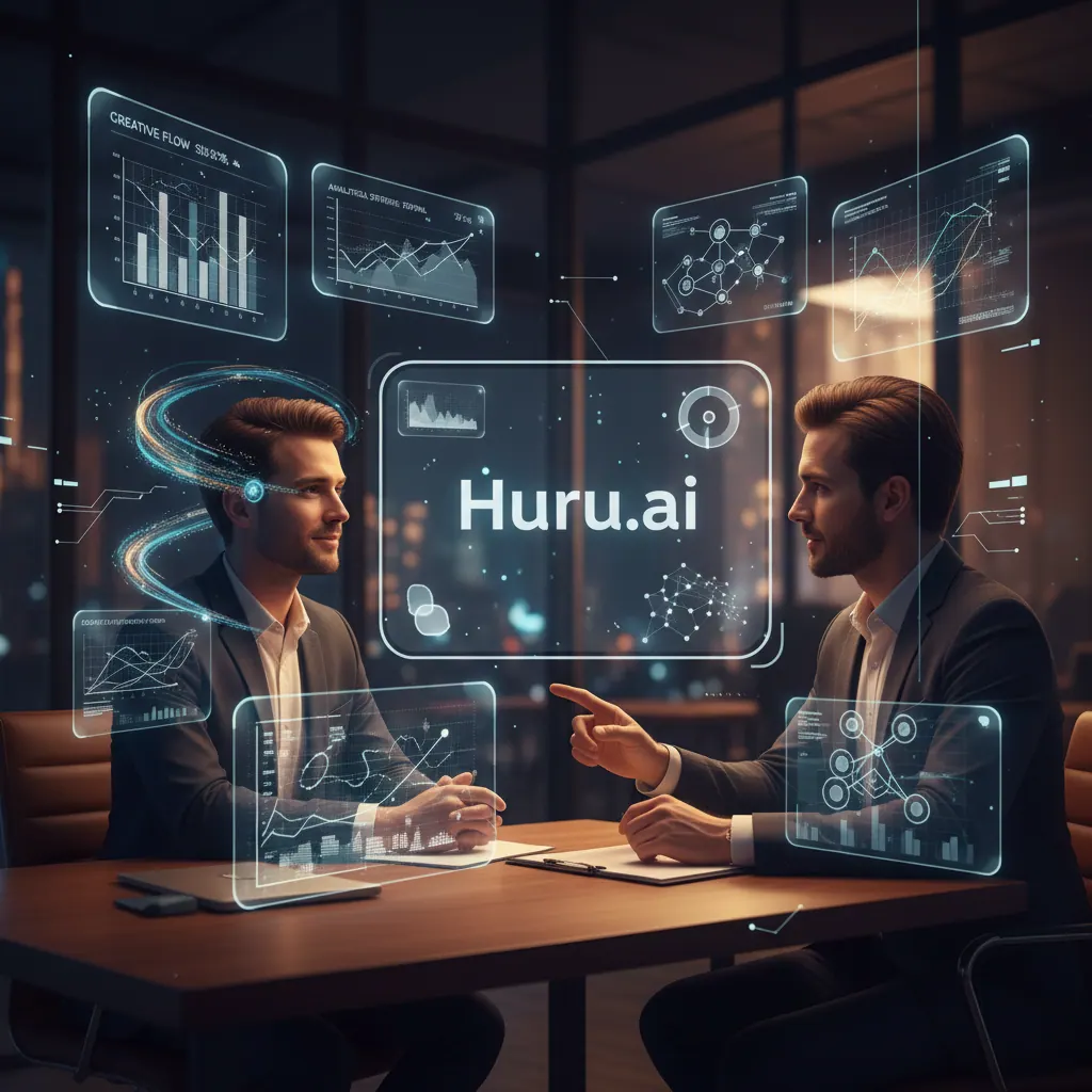 A realistic AI-powered interview coaching session, with digital overlays and feedback analytics.